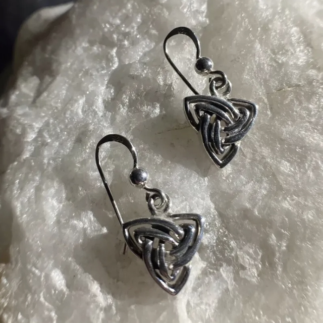 Celtic Triple Knot Dangle Hook Earrings Vintage Sea Gems in Sterling Silver