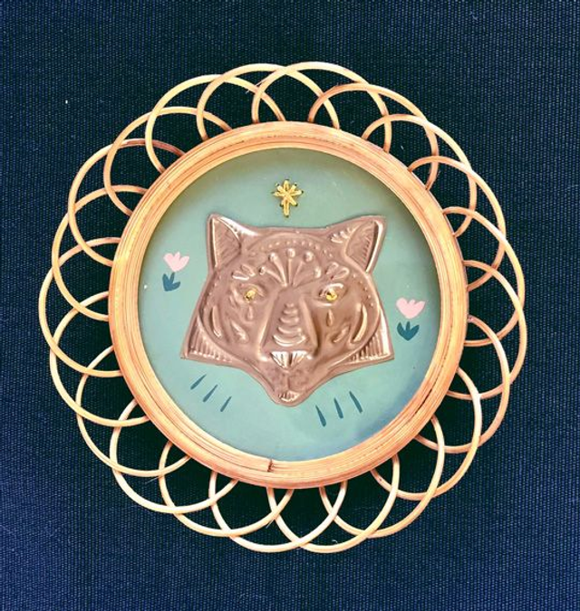 Tigre - cadre rond, rosace en rotin