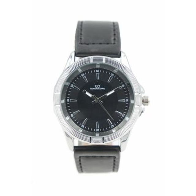 Montre Tendance Homme fond noir chiffres bâton chemin de fer des minutes bracelet cuir noir