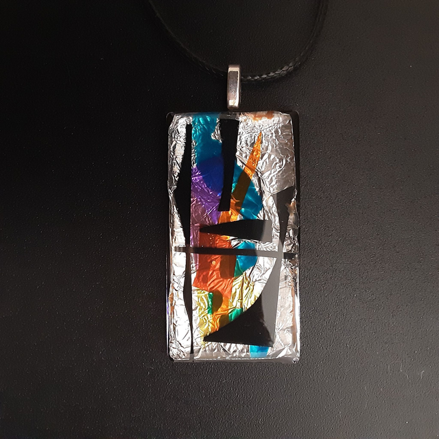 Pendentif rectangle collection Alu-incrustation mutlicolore