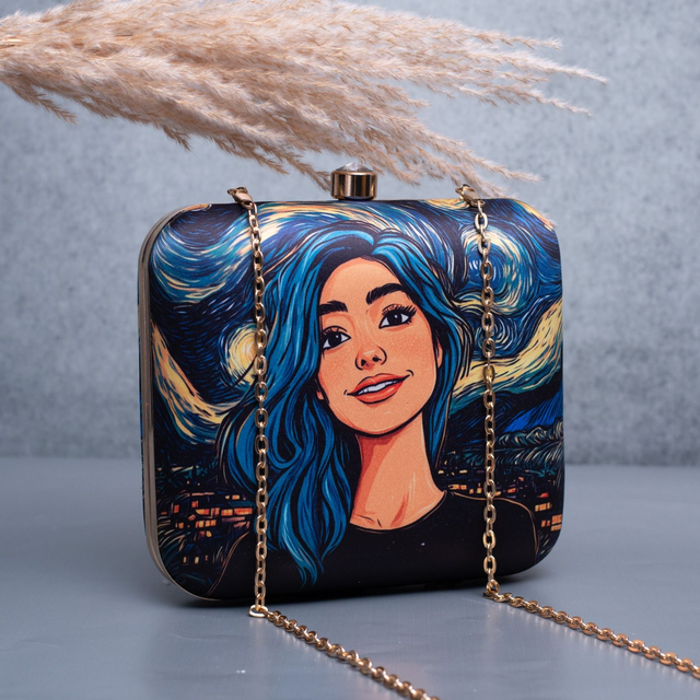 Woman Portrait Printed Clutch Bag- 7x6.5