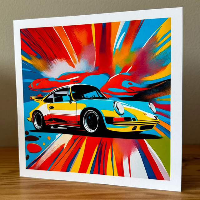 Classic Porsche 911 RSR Pop Art Greeting Card – Retro Car Enthusiast Gift, Bold &amp; Colourful Design for Birthdays, or Any Occasion