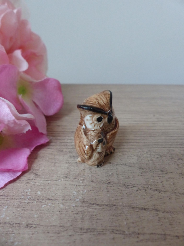 Figurine miniature chouettes, famille chouettes en porcelaine vintage, chouettes à collectionner, cadeau couple ami famille soutien aide