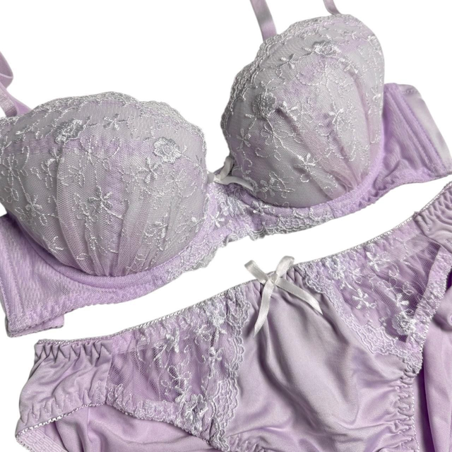 Purple Floral Embroidered Japanese Bra + Underwear Set UK 34DD, 34D, 36C, 34A 