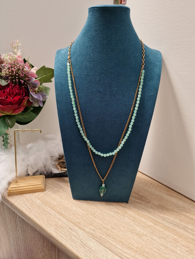 Collier Sautoir Doré Vert