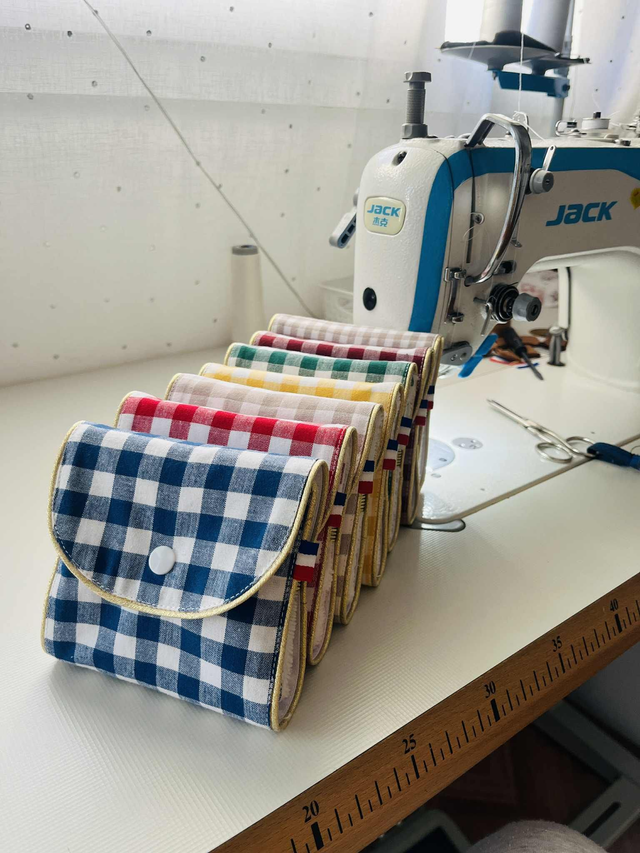 Lingettes réutilisable tissu Vichy, Bambou + pochette de transport