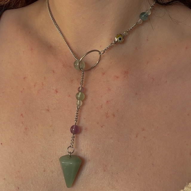 Collier PENDULE aventurine, fluorite 