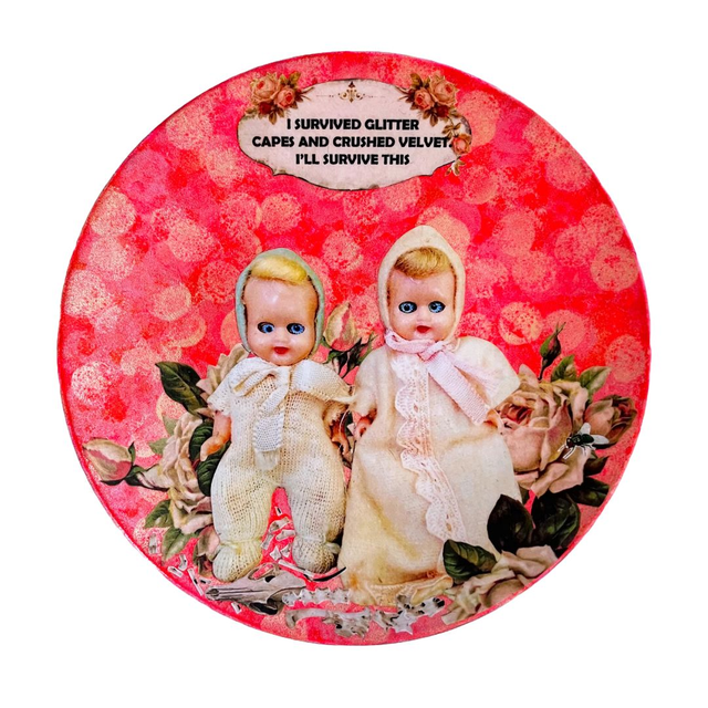 "I Survived Glitter Capes And Crashed Velvet. I'll Survive This" Peach Upcycled Wall Plate - House of Frisson