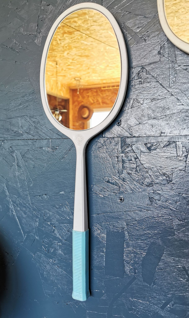 Miroir mural ovale plastique raquette vintage "Bleu"