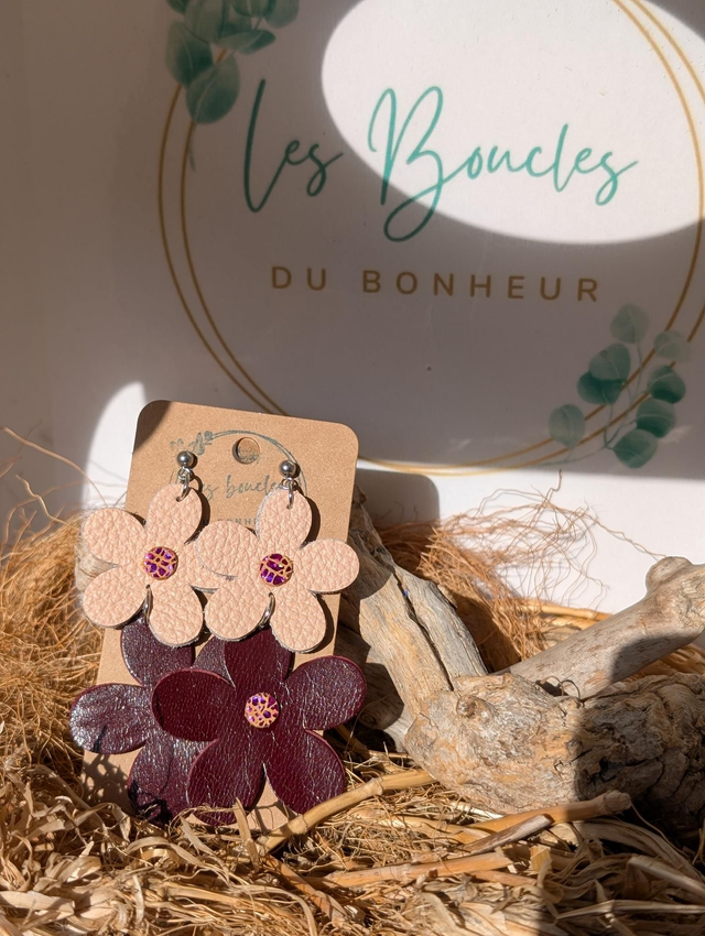 Boucles d&#039;oreilles Marguerite beige bordeaux m1024