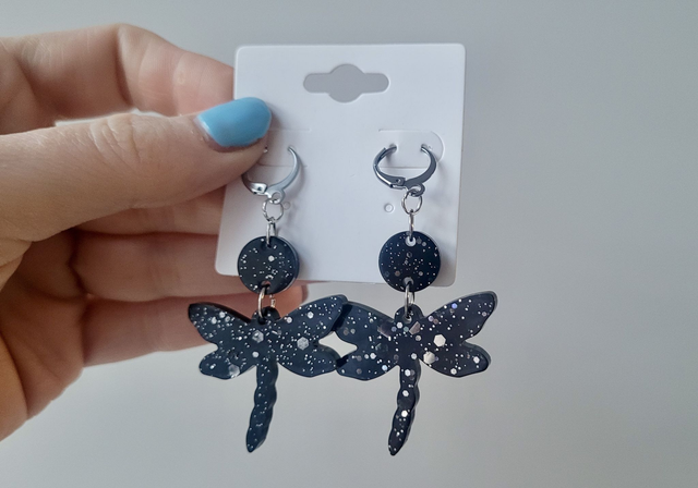 Black Dragonfly Glitter Earrings – Gothic Statement Jewellery