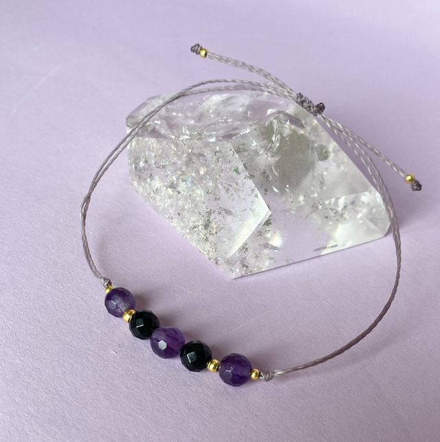 Onyx Amethyst Armband Makramee Gold 