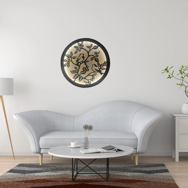 Tableau lumineux oiseaux en bois recyclé – Décoration murale LED upcycling