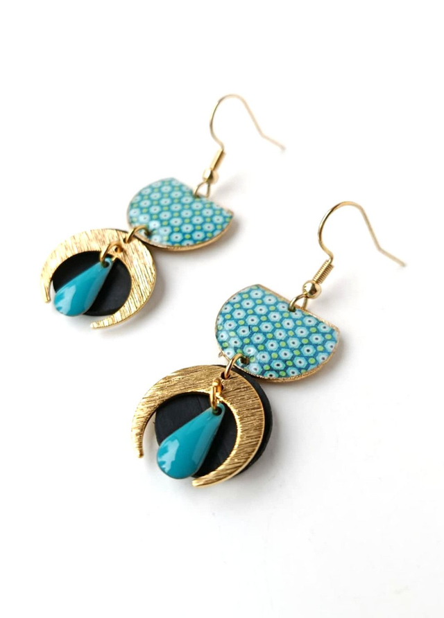 Boucles d'oreilles Upcyclées en Chambre à Air et Papier Recyclés - Lunaires