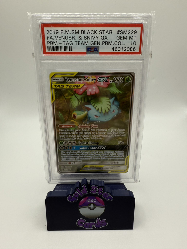 Pokemon Venusaur & Snivy GX Tag Team Gen. Premium Coll. FA Promo SM229 PSA 10