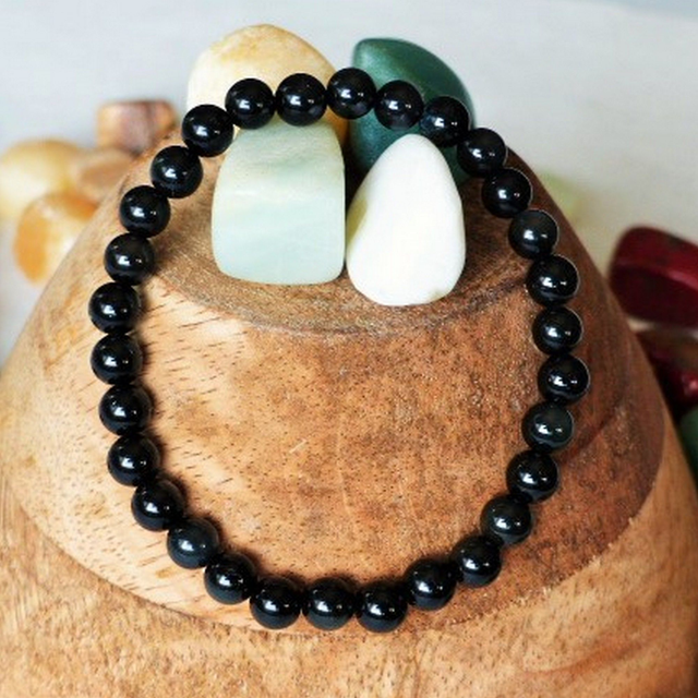 Tourmaline Noire / Bracelet Boules de 6 mm / Rondes et Polies en Pierres Naturelles
