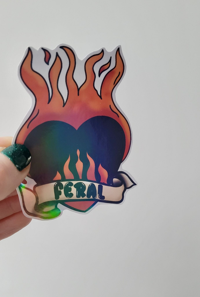 FERAL Sacred Heart Holographic Sticker – Tattoo-Inspired Glossy Vinyl