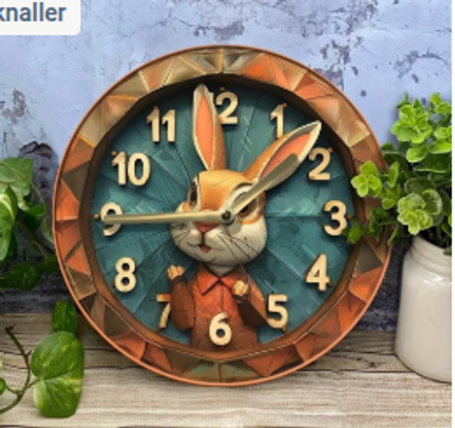 Vintage metalen klok Konijn (20cm diameter) Nieuw.