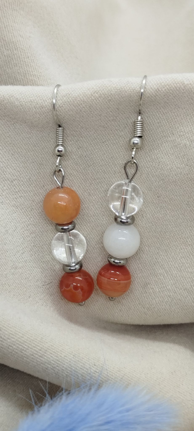 Boucles d'oreilles en pierres naturelles 8 mm (aventurine rose, cornaline, cristal de roche)