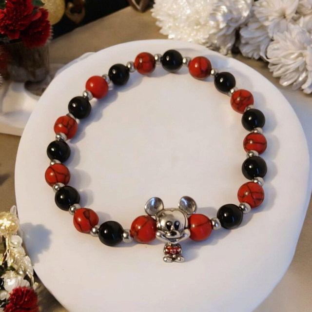 Bracelet Pandolith Onyx/Howlite teinté rouge 