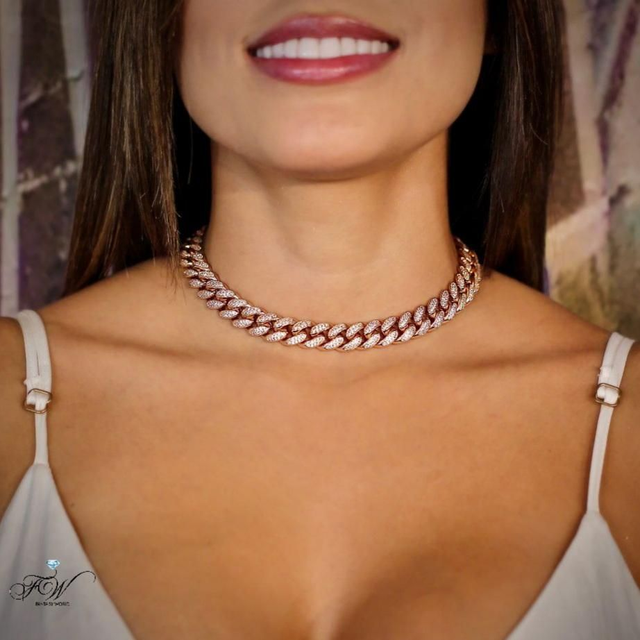 Chaîne Maille Cubaine Femme Or Rose 12MM