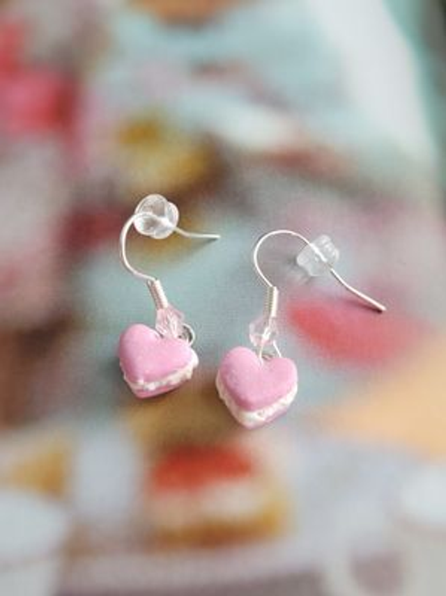 Drop earrings - pink and cream hand-crafted cream cake design