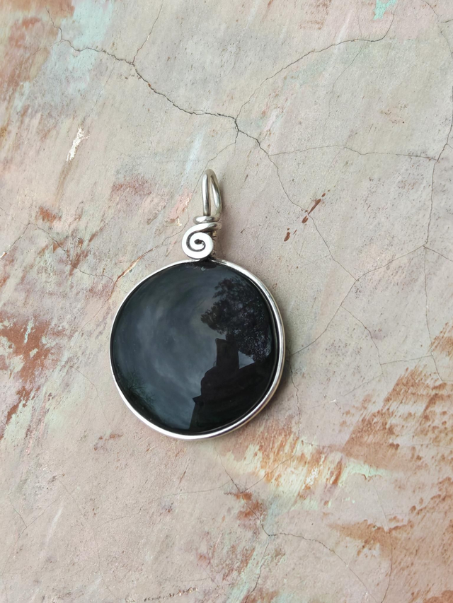 Pendentif Obsidienne ronde - Argent 925 