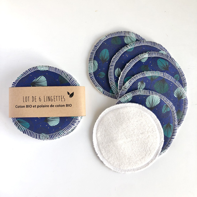 Lingettes démaquillantes - Plumes vertes fond bleu marine