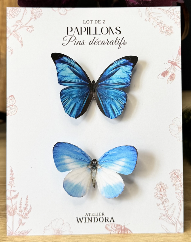 Lot de 2 Pins Papillons Bleu | Décoration de rideaux