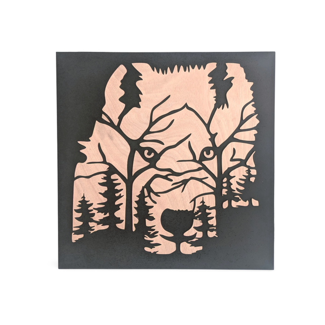 Loup en Relief Bois &amp; Noir - Décoration murale - Fabrication artisanal