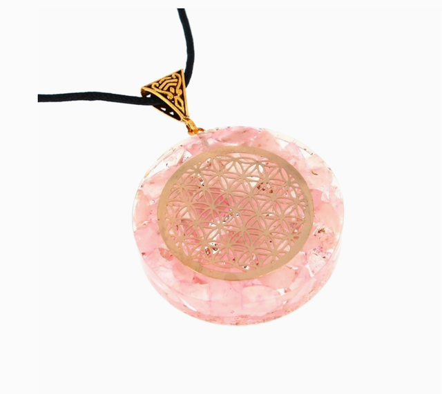 Orgonite en pendentif " Fleur de vie " Quartz rose