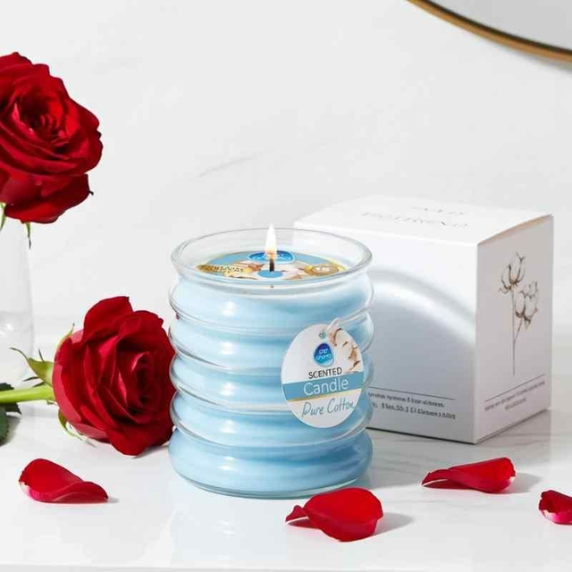 Pan Aroma Valentine’s Ribbed Scented Candle – Lavender &amp; Pure Cotton