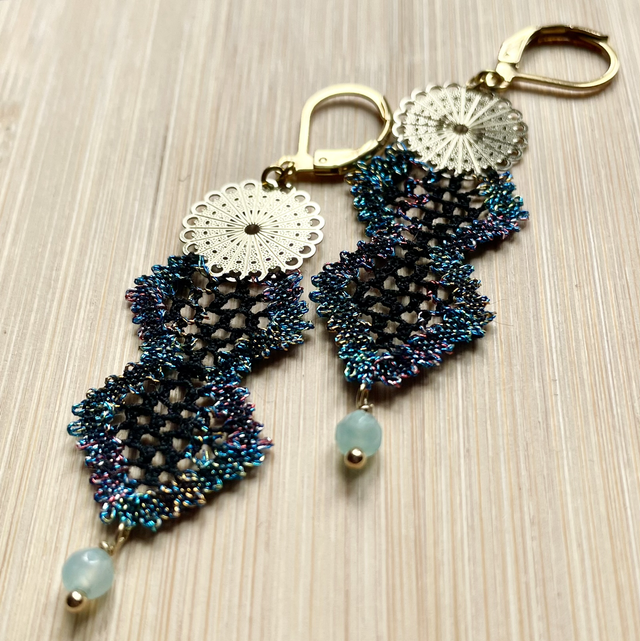 Boucles résille noir/nuancé et rosace dorée