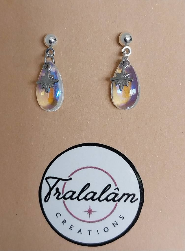 ✨ Boucles d’oreilles minimaliste Goutte Cristal Irisé étoile argentée ✨  