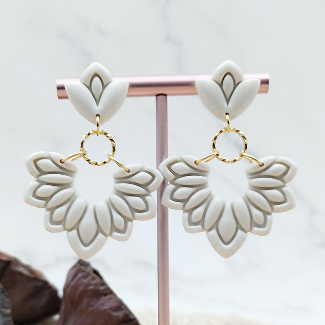 Boucles d&#039;oreilles Feuille &quot;Philoa&quot; Blanc Nacré Doré 