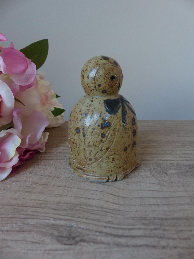 Chouette Vintage en Grès Pyrité – Sculpture Artisanale Céramique Zoomorphe pour Décoration Authentique et Chaleureuse, Collection ou Cadeau