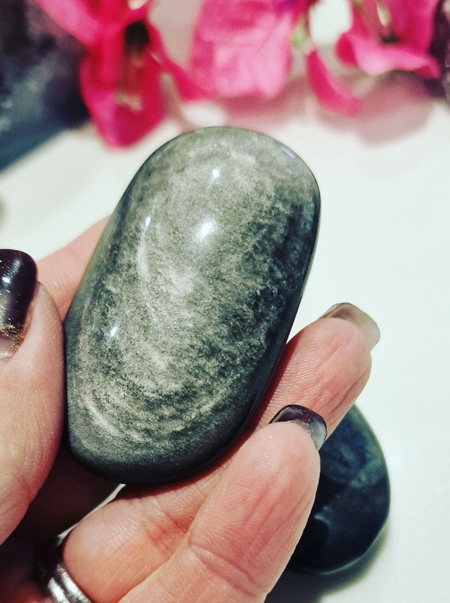 Silver Sheen Obsidian Palmstone 