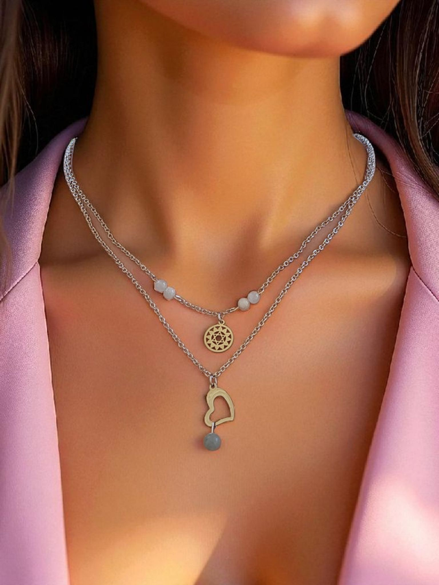 Collier Argenté CHAKRA DU COEUR "Aigue Marine" &amp; Symbole Sacré – Bijou lithothérapie