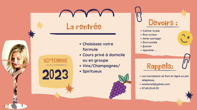 Vins: 2 Cours A Domicile  Par Mois De septembre à Juin