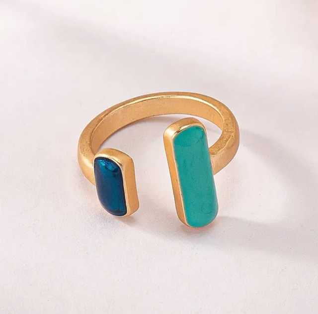 Enamel rectangle ring - blue