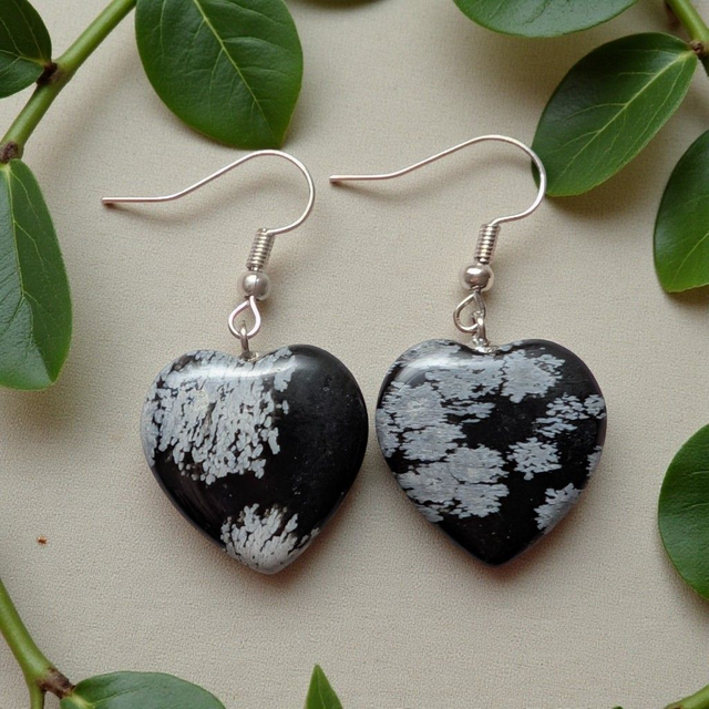Boucles d'oreilles Cœur en Obsidienne Neige