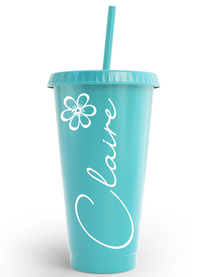 Name & Flower Cold Cup Tumbler Custom Personalised Name Birthday Wedding & Party's (1)