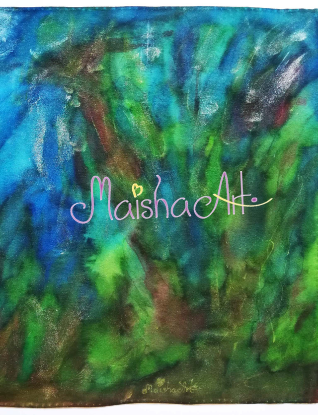 Unikaten, Ročno poslikan Svilen Šal, Gozdna Umetnost 