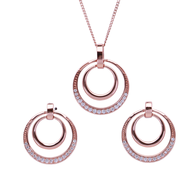 Rosévergoldetes Schmuckset aus 925er Silber – Anhänger & Ohrhänger mit Zirkonia „Orchidee“