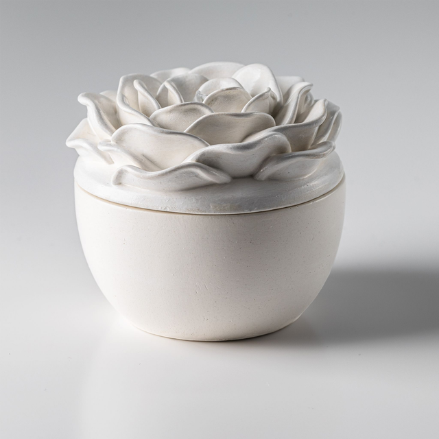 Bougie parfumée en cire de soja dans pot en plâtre Rose - Parfums : Fleur de coton, Bois de Santal, Lavande, Menthe et eucalyptus, Sauge