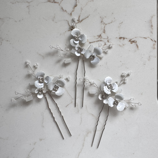 Erin Silver Flower Hair Pins