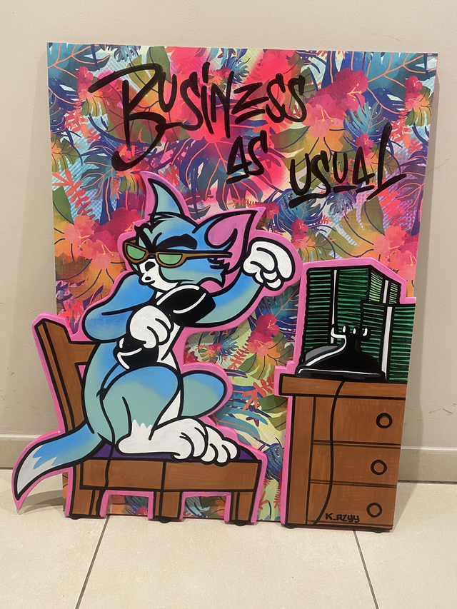  Tableau Tom &amp; Jerry street art en relief – Œuvre originale pop culture