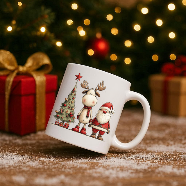 Vintage Santa & Reindeer 11oz Ceramic Printed Mug Design 6