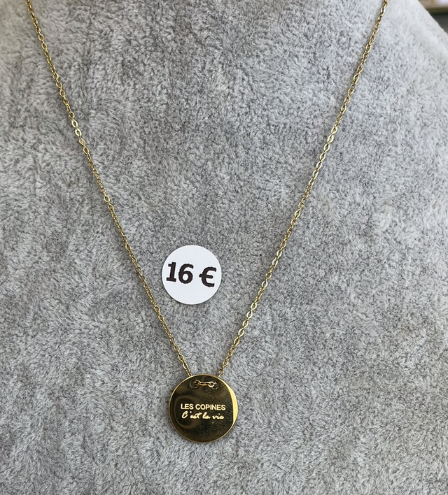 Collier Acier Inoxydable Doré « Les copines c’est la vie »