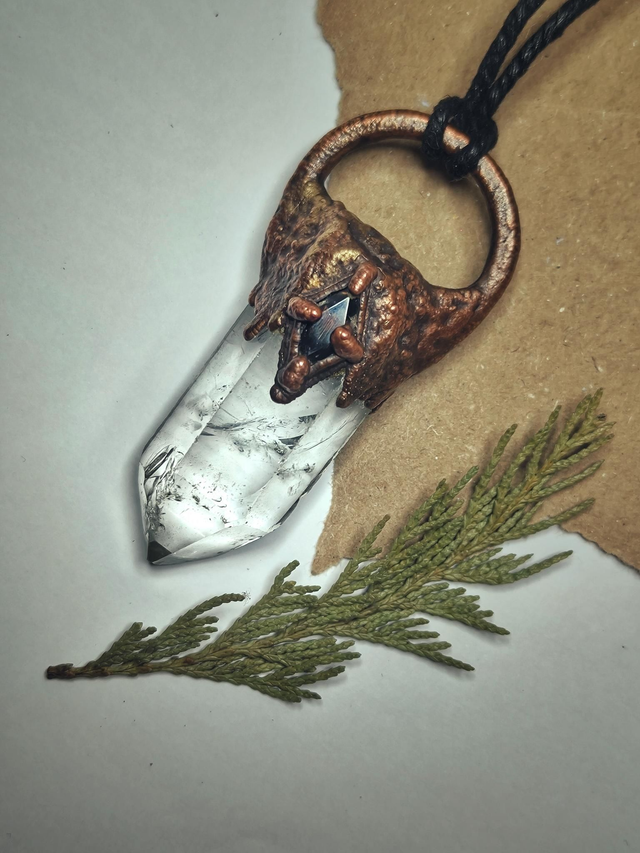 Copper, Quartz &amp; Ground Beetle Necklace